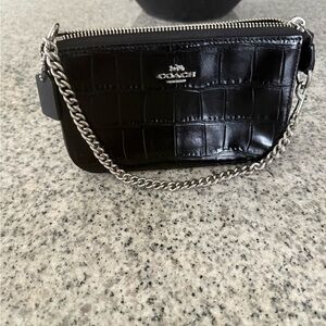 Coach Nolita Black Croc Embossed Bag with Silver Chain handle